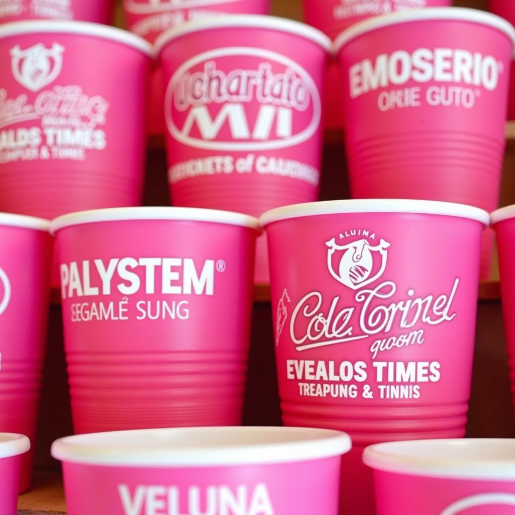 Display of collectible pink stadium cups