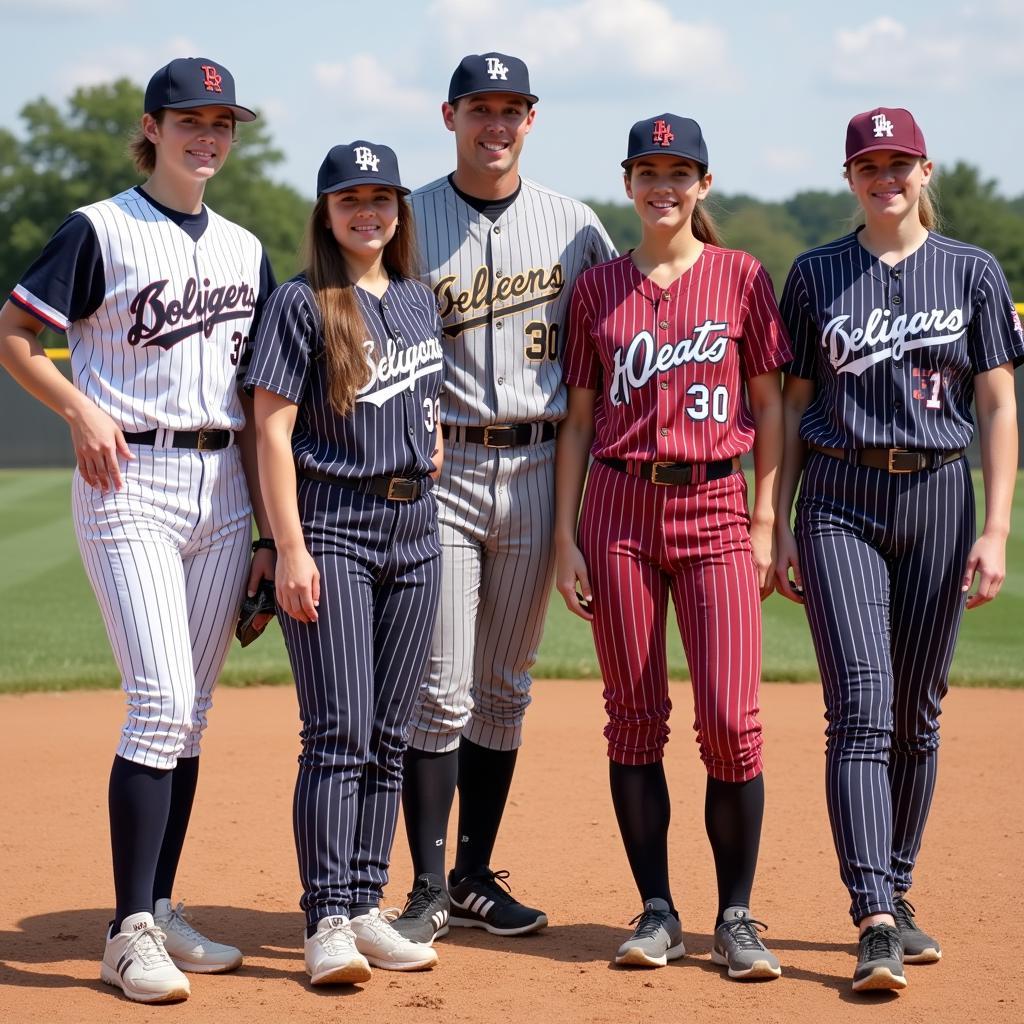 Team Photo in Pinstripes Softball Uniforms