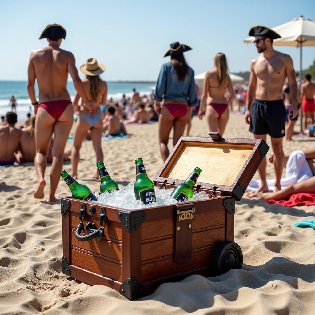 Pirate Chest Cooler at a Beach Party