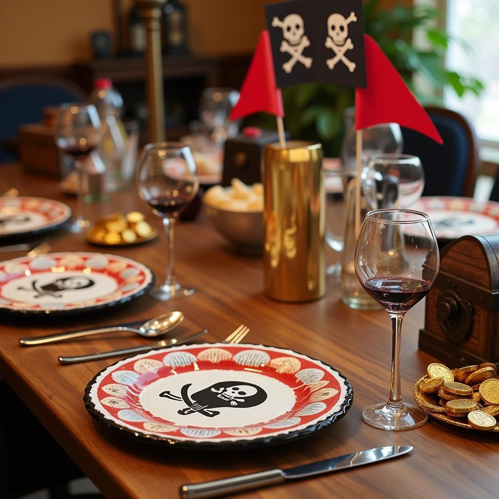 Pirate Party Table Setting with Plates and Flags