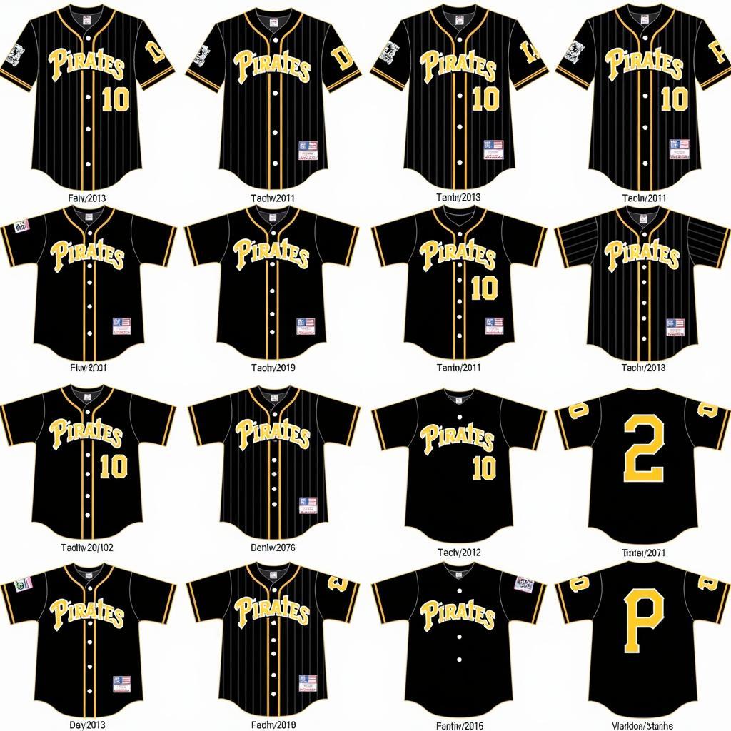 Evolution of the Pittsburgh Pirates jersey design over the years, showcasing the variations and consistent elements.