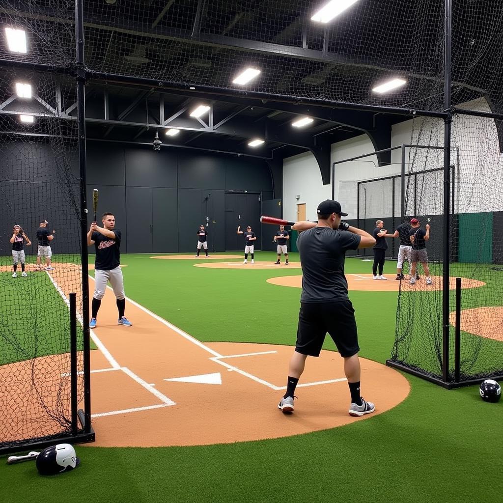 Practicing in a Pittsburgh indoor batting cage