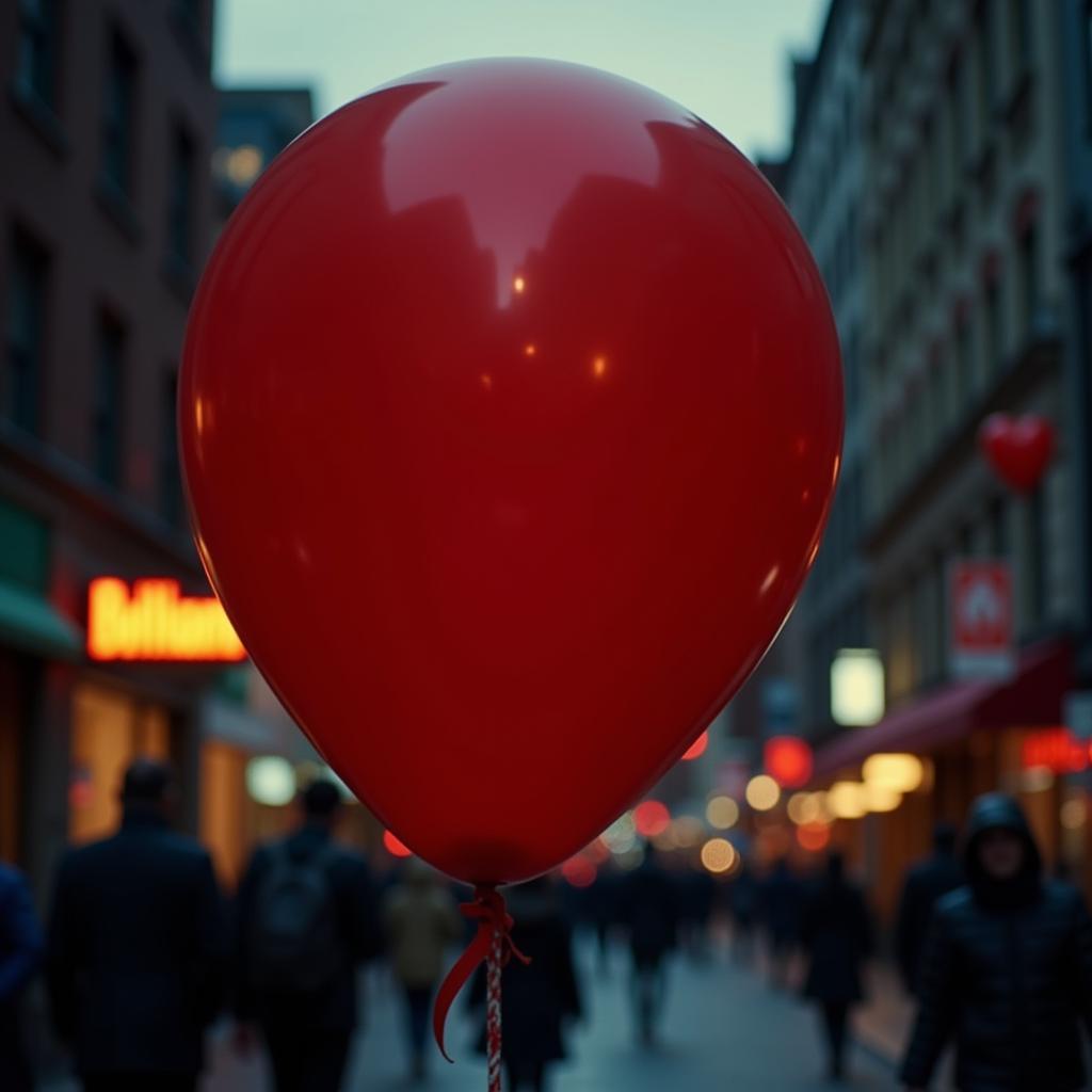 Red Balloon Floating in Film Scene