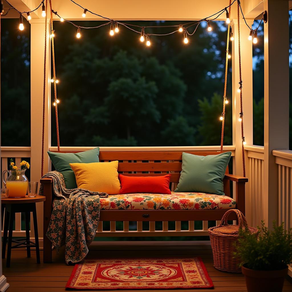 Relaxing on a porch swing with perfect ambiance