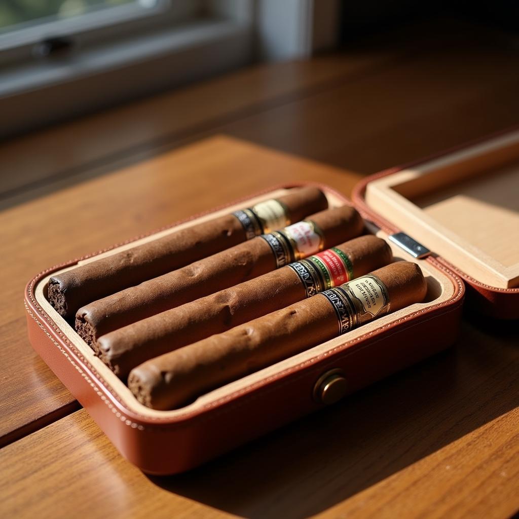 Leather Travel Portable Cigar Case