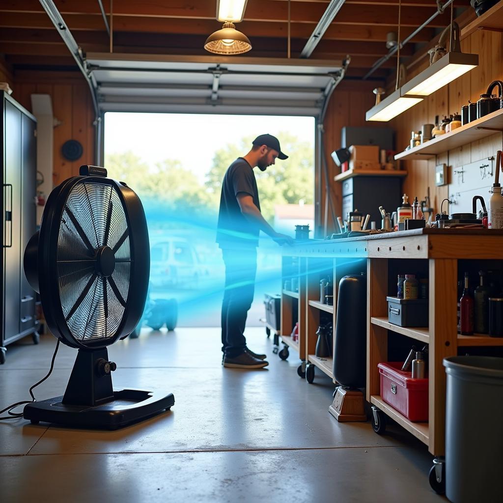 Portable Garage Fan in Workshop