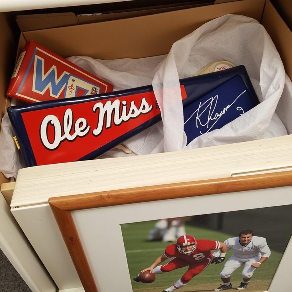 Properly storing Ole Miss memorabilia in archival-quality materials.