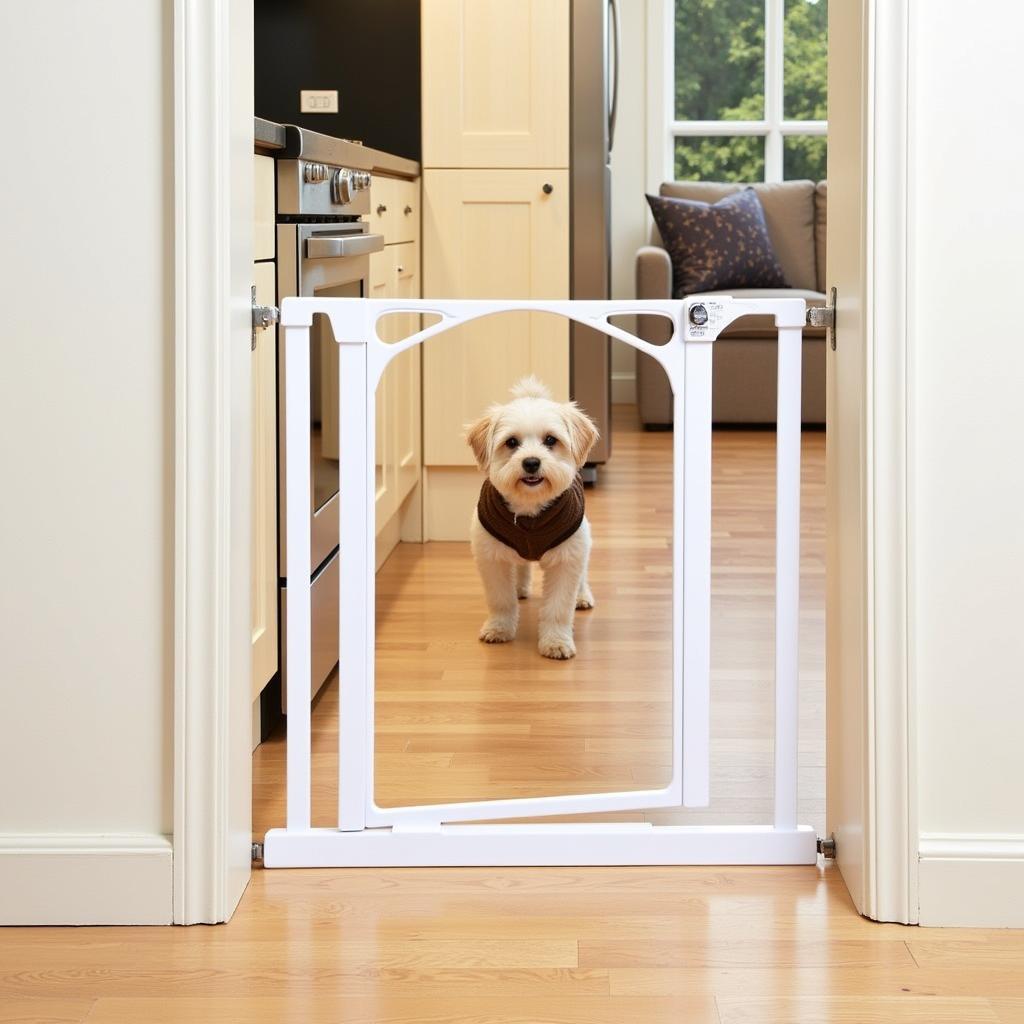 Pressure Mounted Plastic Dog Gate Installed in Doorway