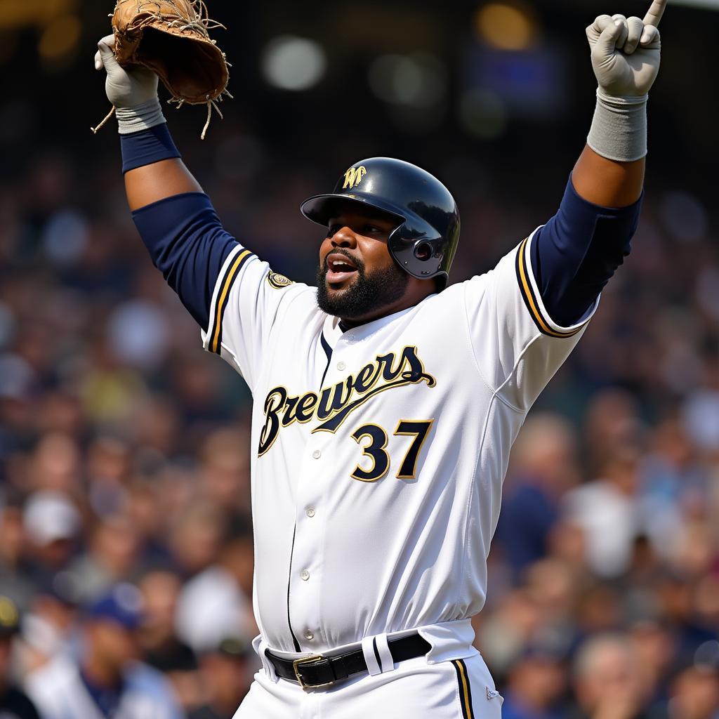 Prince Fielder celebrating a home run in his Brewers jersey