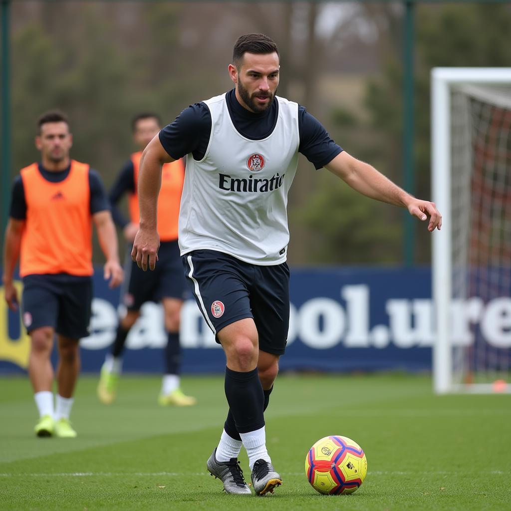 Professional football player wearing a sleeveless jersey during training