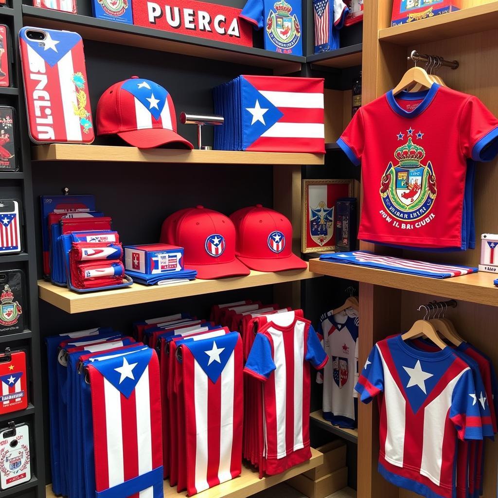 A variety of Puerto Rico football merchandise