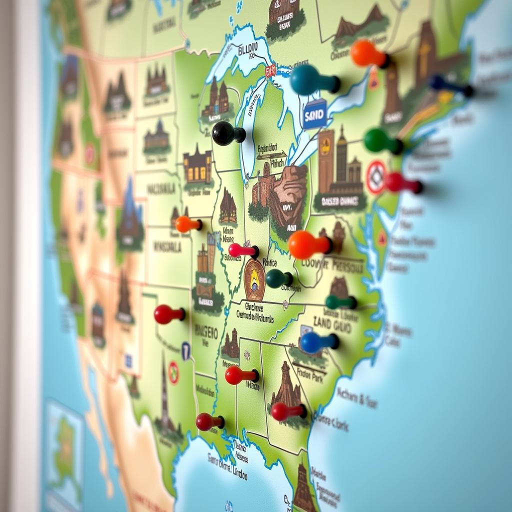 Push Pin National Park Map Hanging on Wall