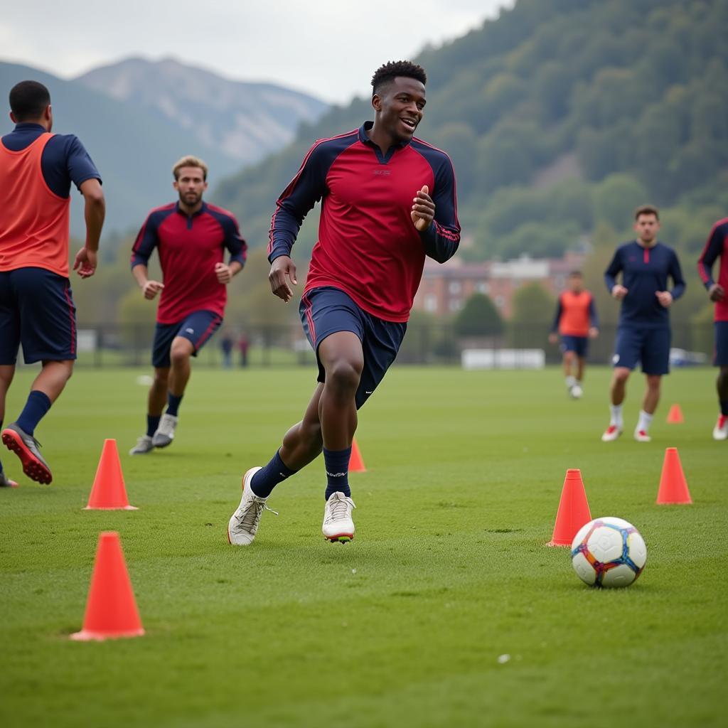 Intense football training session focused on agility and speed