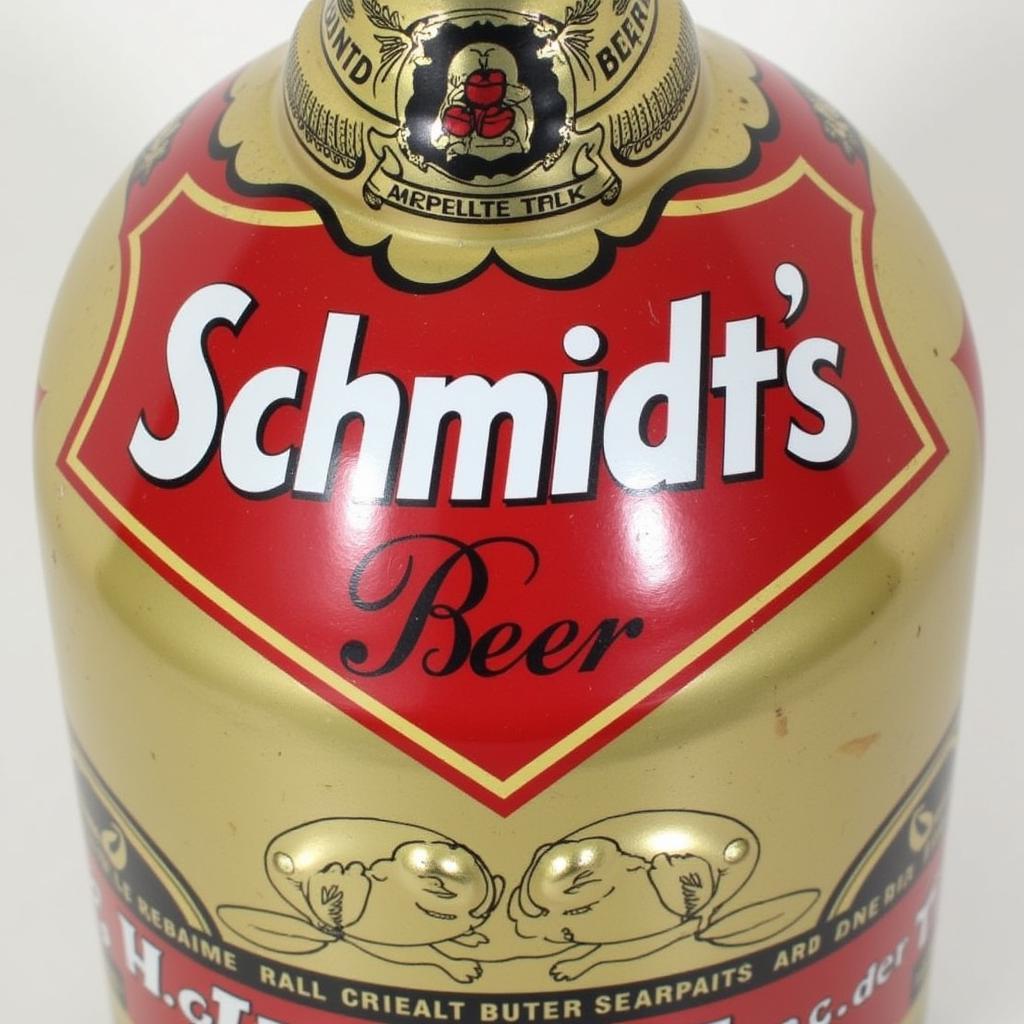 A close-up of a rare Schmidt's beer can, highlighting its condition and unique design features.