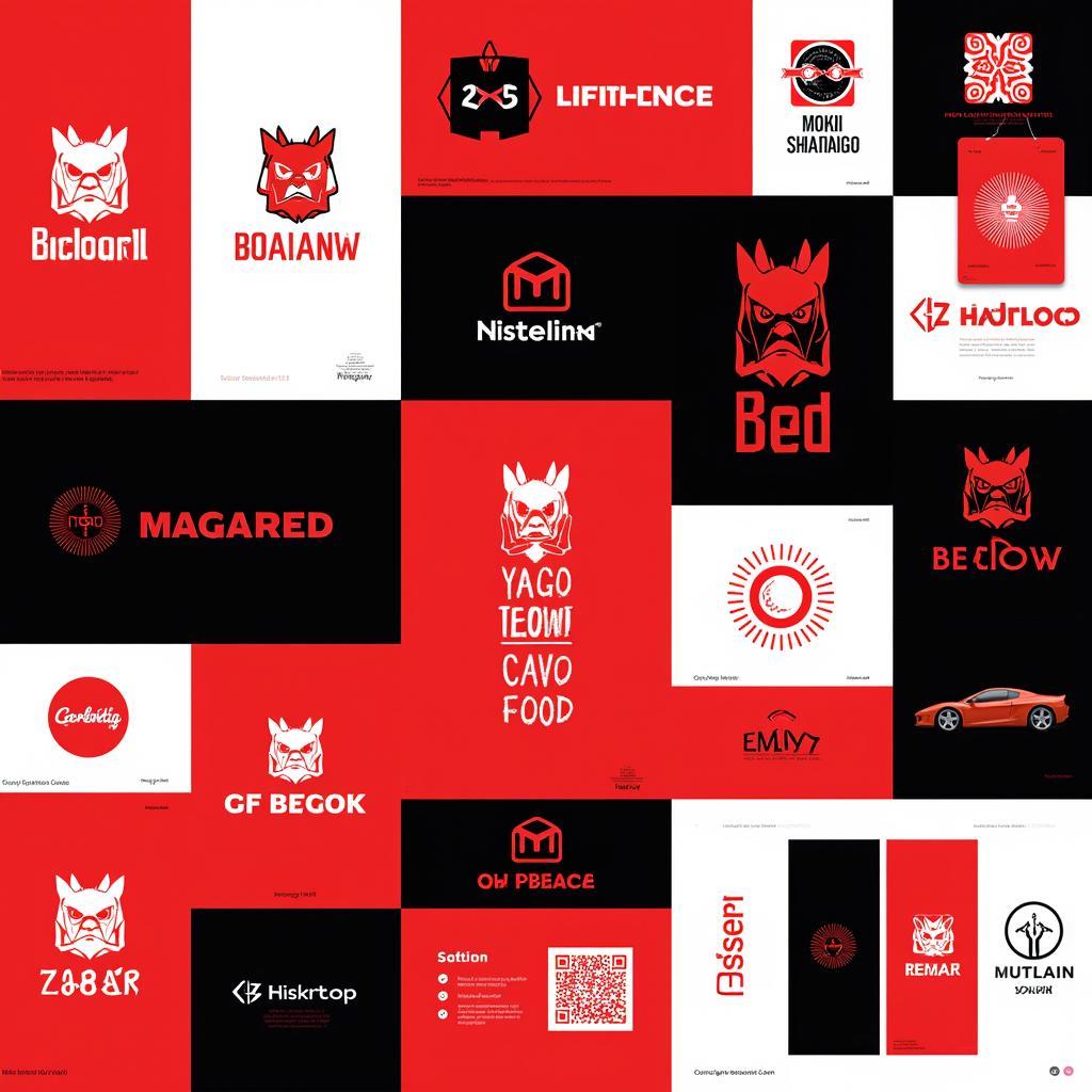 Examples of red and black branding in different industries