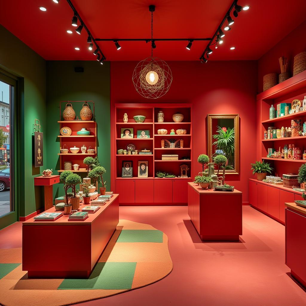 Red and Green Shop Interior Design