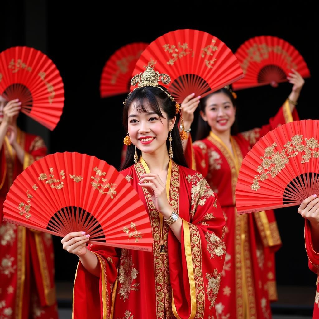 Red Paper Hand Fans in Chinese Opera