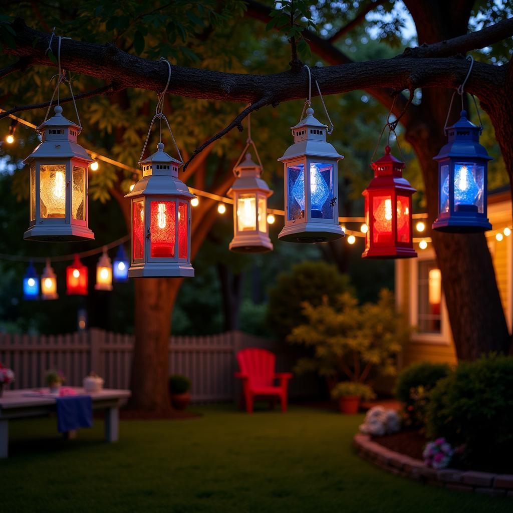 Red, White, and Blue Lanterns Outdoor Decor