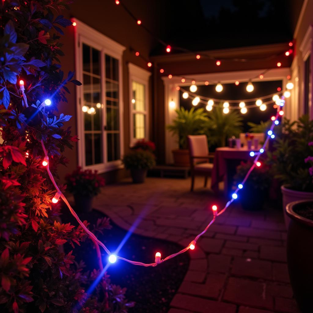 Red, White, and Blue String Lights for Patio Decoration