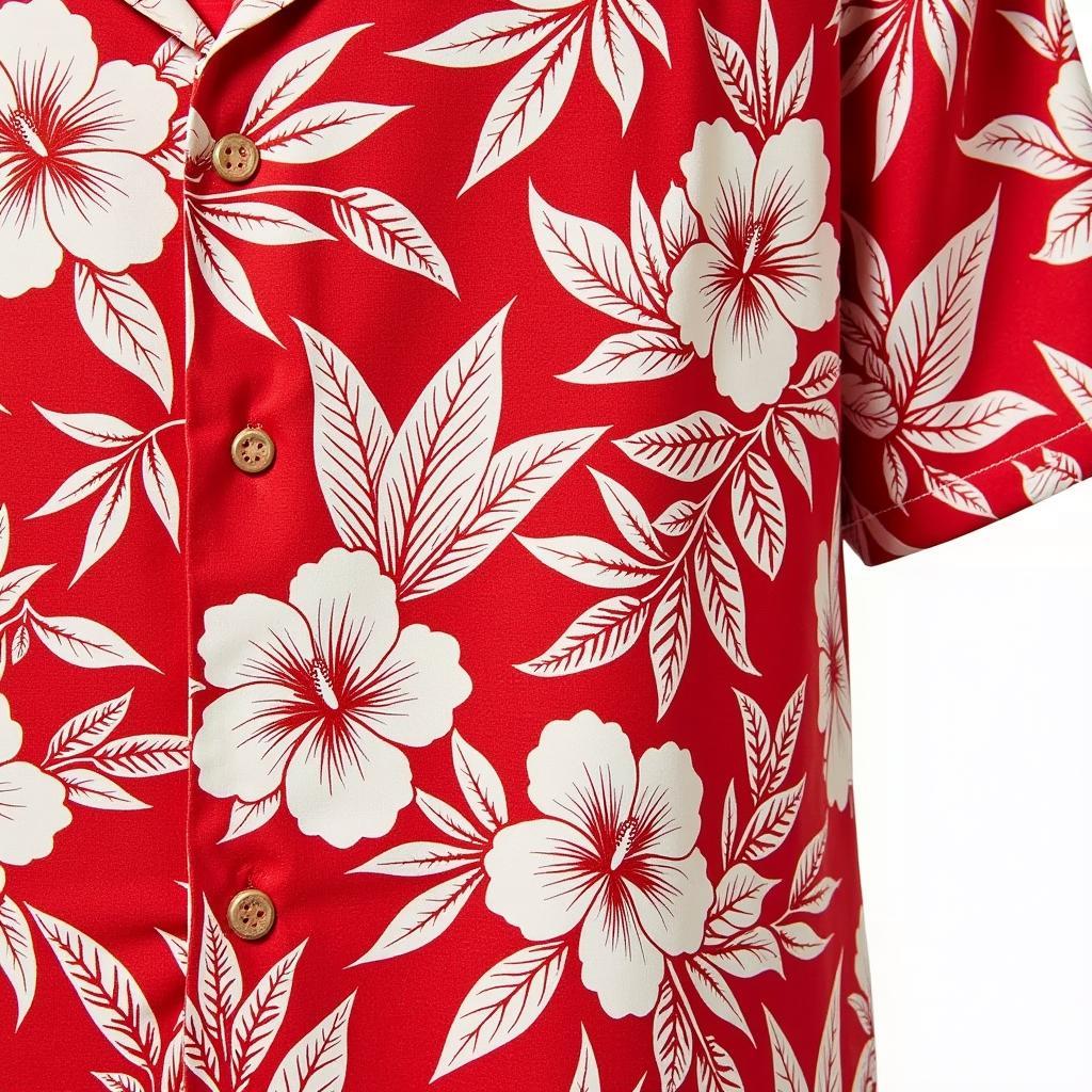 Red and White Hawaiian Shirt Fabric Close Up