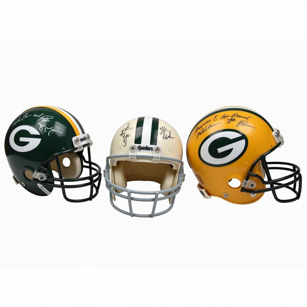 Different styles of Reggie White autographed helmets, including replica, game-used, and full-size helmets.