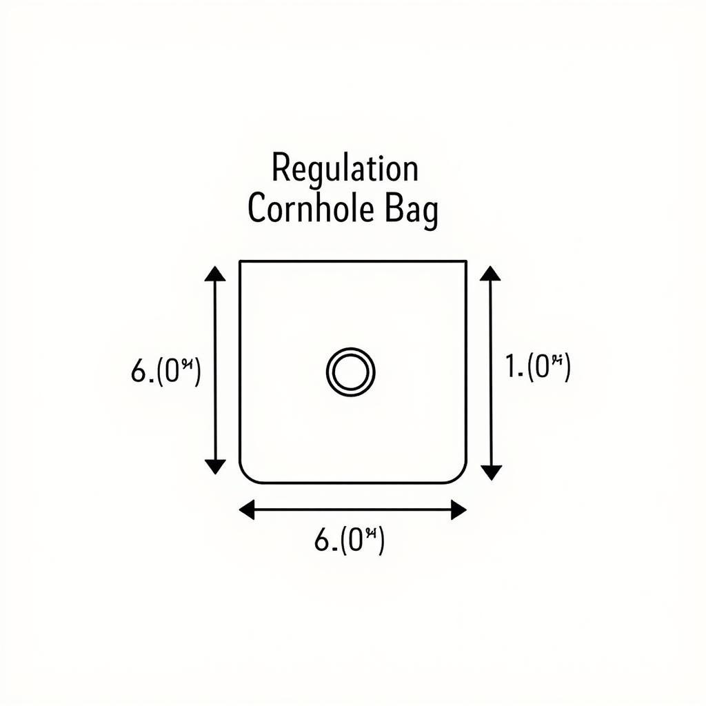 Diagram showing the dimensions and weight of a regulation cornhole bag.