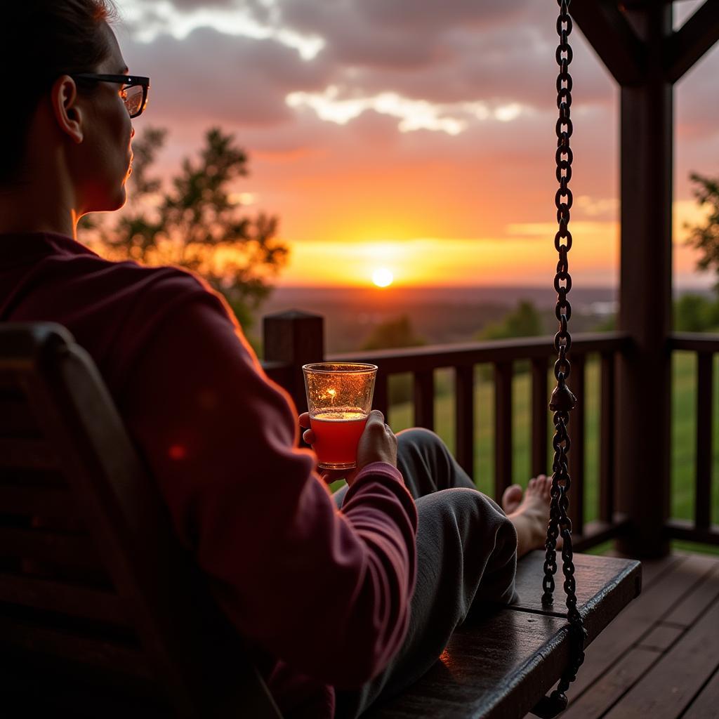 Relaxing on Porch Swing with Cup Holders