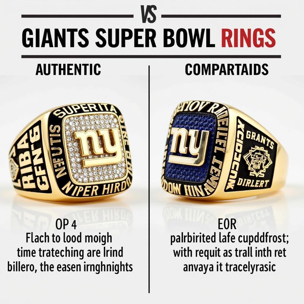 Comparison of Authentic and Replica Giants Super Bowl Rings Highlighting Key Differences