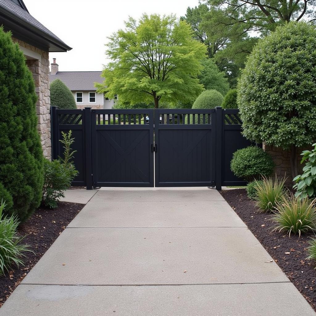 Residential Gate and Privacy: A closed gate enhances the privacy of a home, shielding it from the outside world and creating a sense of seclusion.