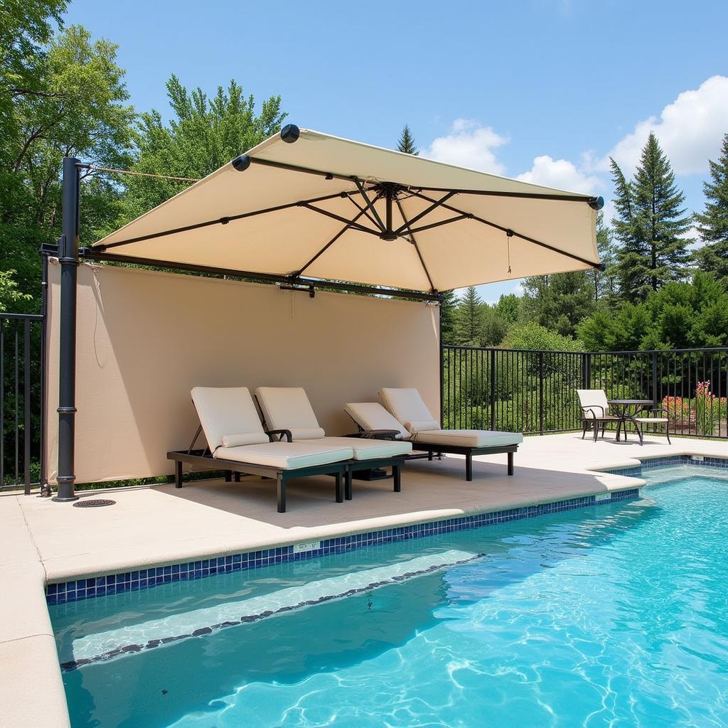 Retractable Umbrella Wall by the Pool for Relaxation