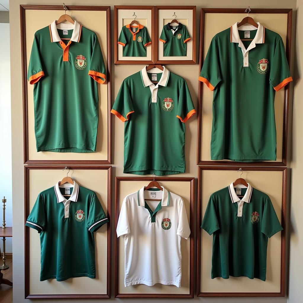 Displaying a Collection of Retro Irish Rugby Jerseys