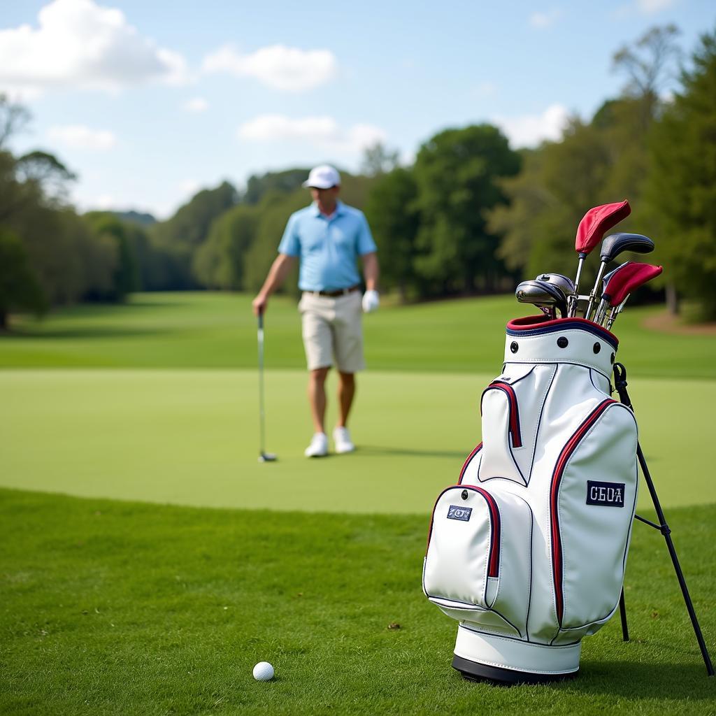 Retro Vinyl Golf Bag on a Lush Green Golf Course