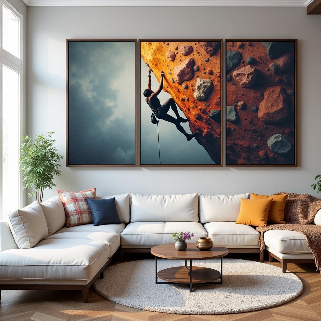 Rock Climbing Wall Art in a Modern Living Room