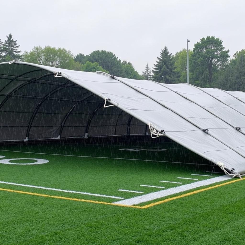 Roll Off Tarp System Protecting a Football Field