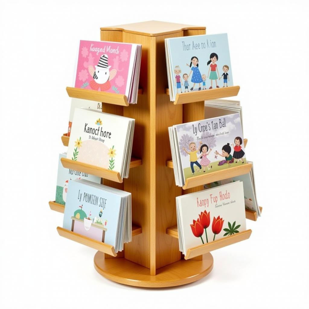 Wooden rotating greeting card display stand