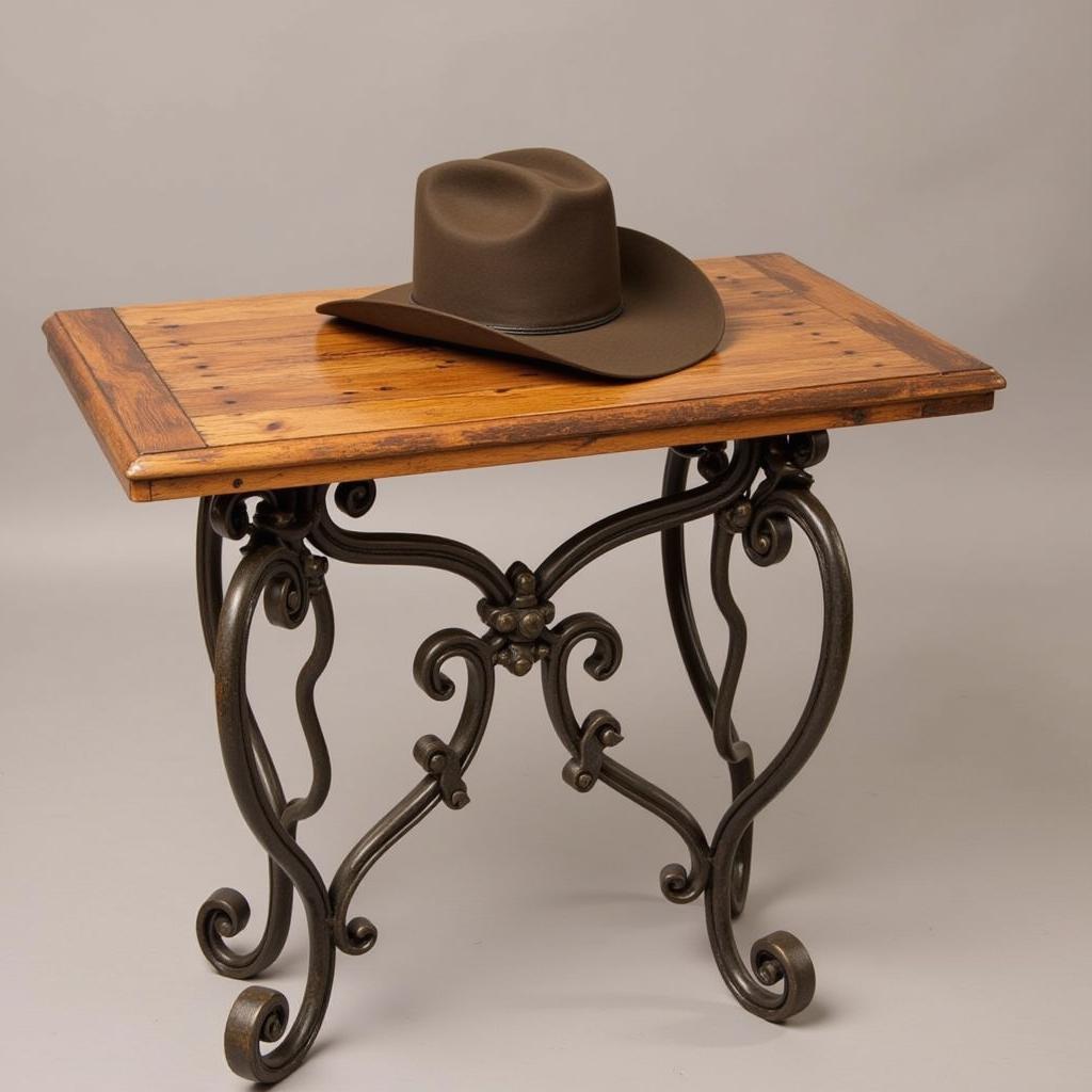 Rustic Western End Table with Wrought Iron Legs