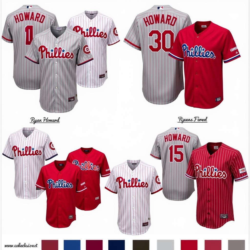 A collection of various Ryan Howard Phillies jerseys, showcasing different styles and designs over the years.