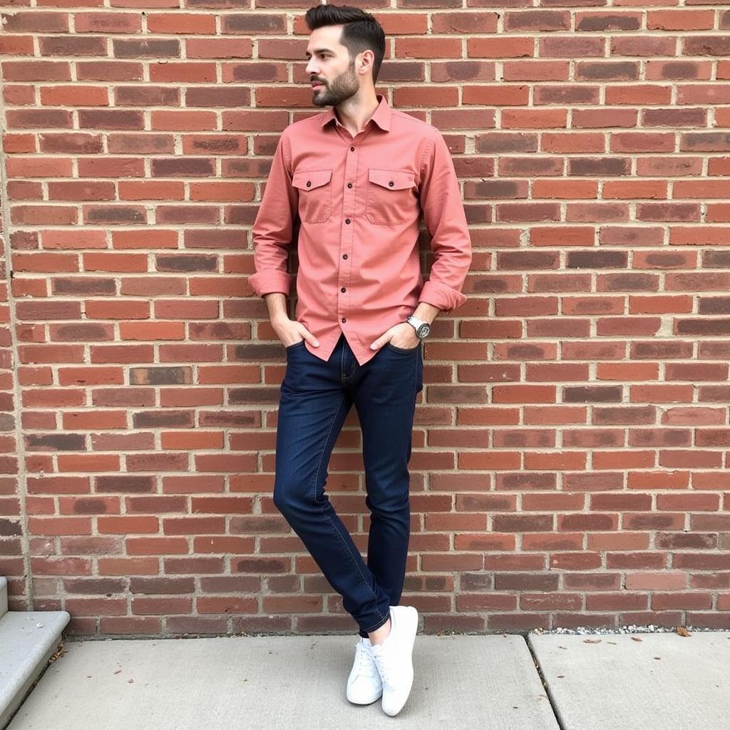 Salmon Flannel Casual Outfit Inspiration