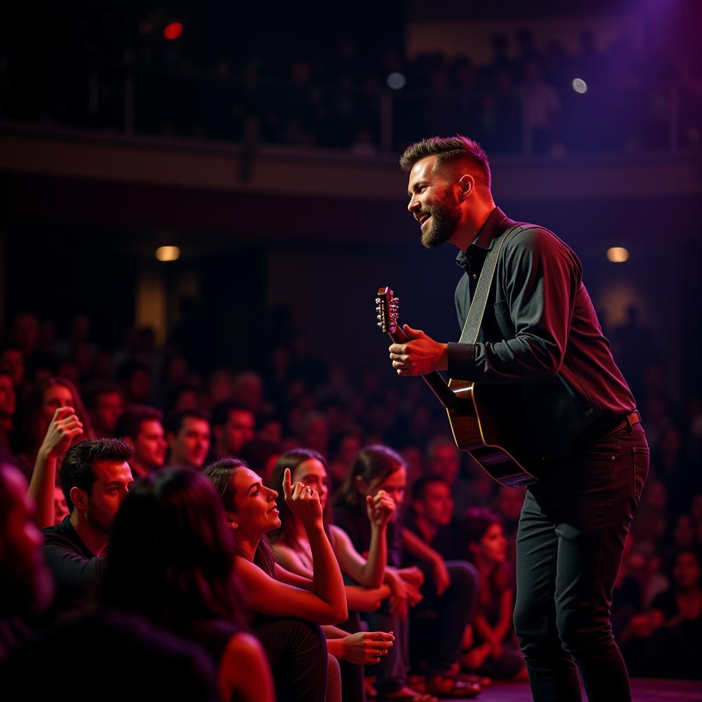 Sam Hunt engaging with the audience during his Philadelphia concert, close-up shot showing his connection with the fans