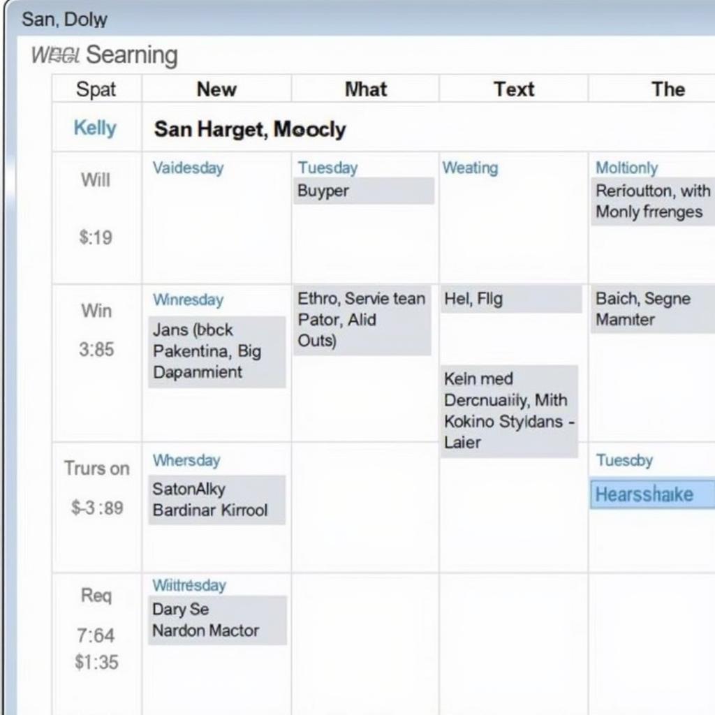 San Diego Kelly's Work Schedule Example