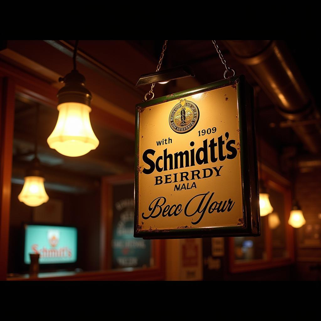 Vintage Schmidt's Beer Sign in a Classic Bar Setting