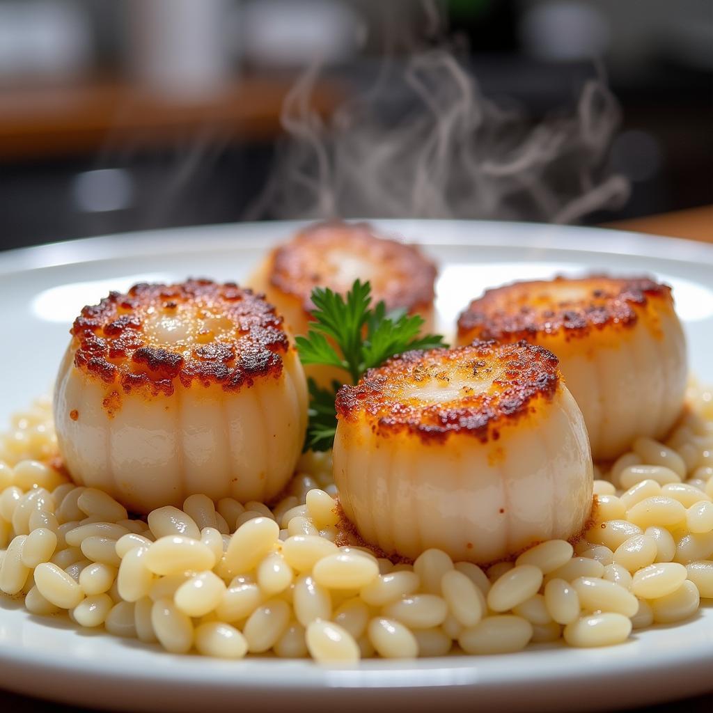 Seared scallops with creamy risotto