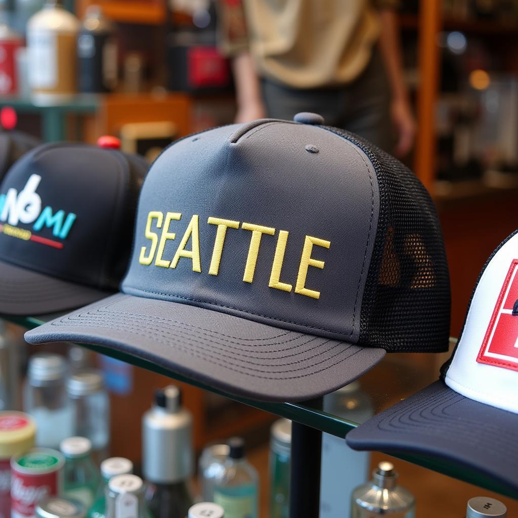 Seattle Trucker Hat Displayed in a Shop Window