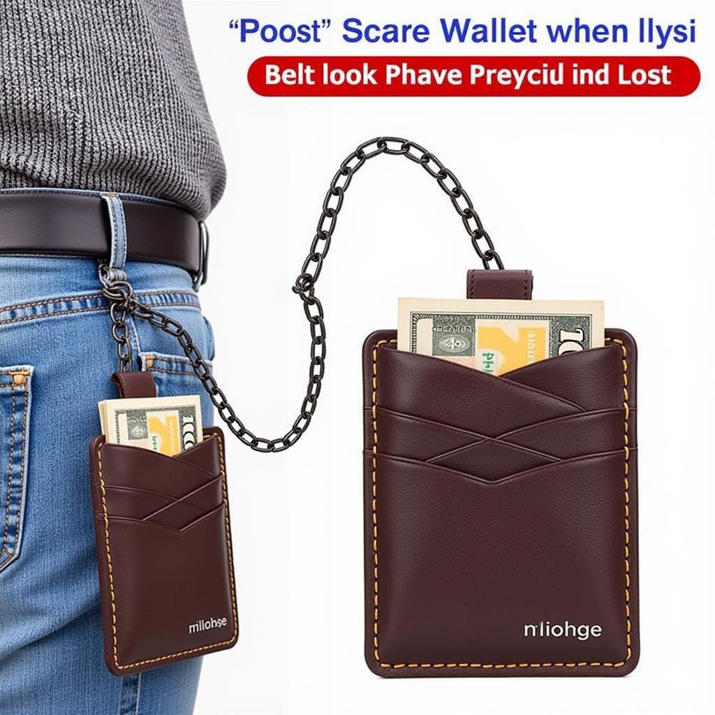 Secure Personalized Wallet with Chain attached to belt loop