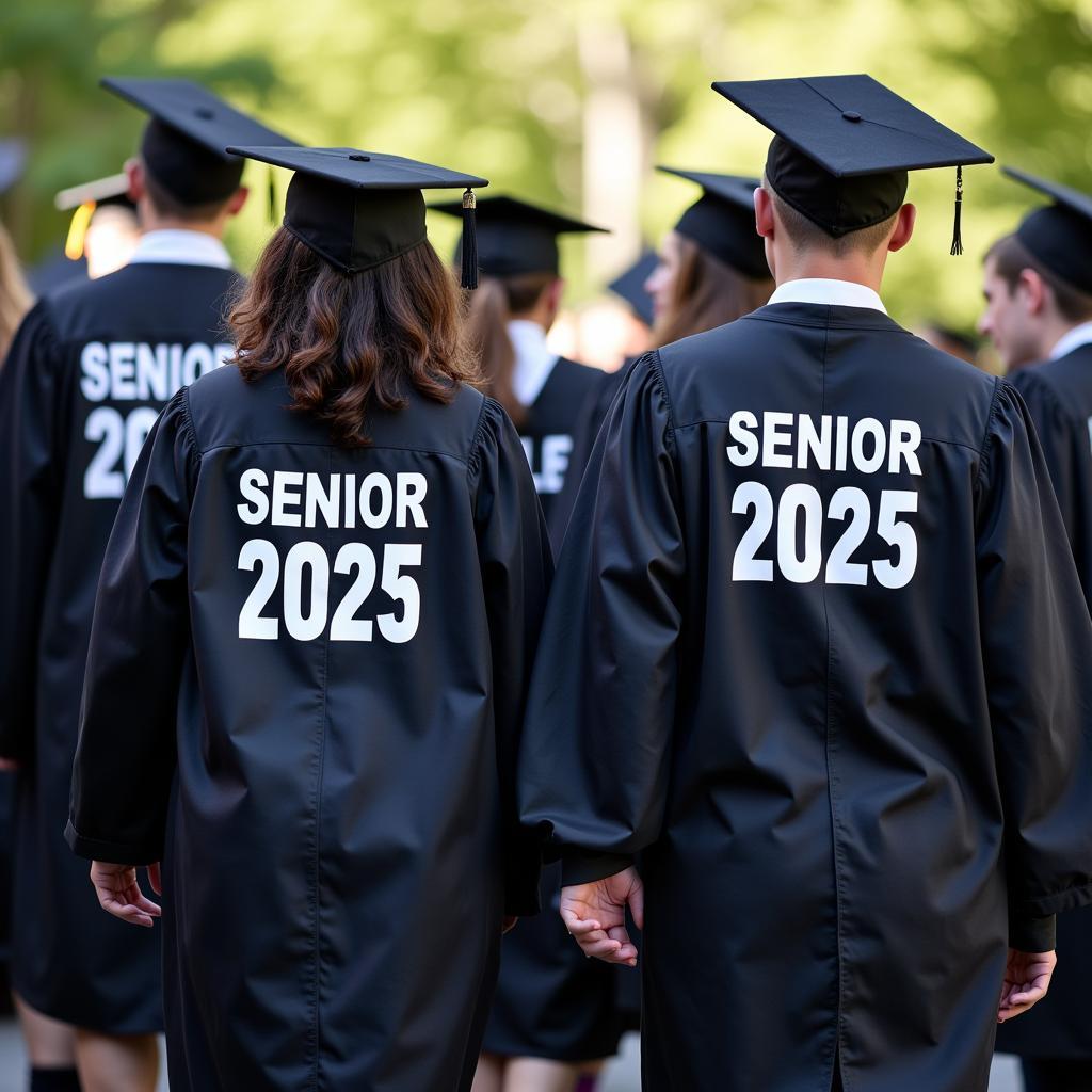 Graduates Wearing Senior 2025 Sweatshirts at Graduation Ceremony