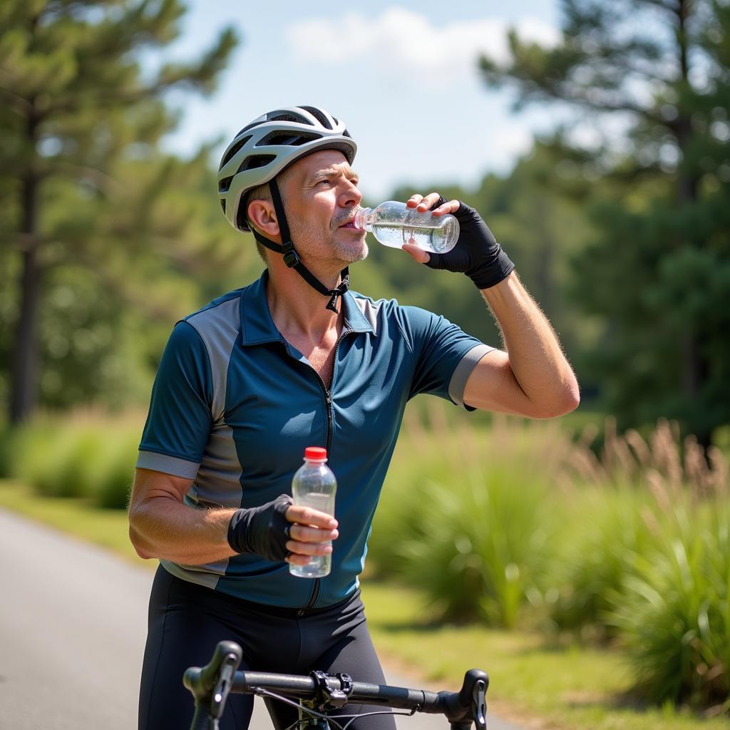 Senior Cyclist Hydrating During Florida Ride