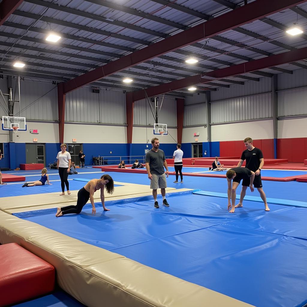 Tumbling in a safe environment with proper mats and spotters