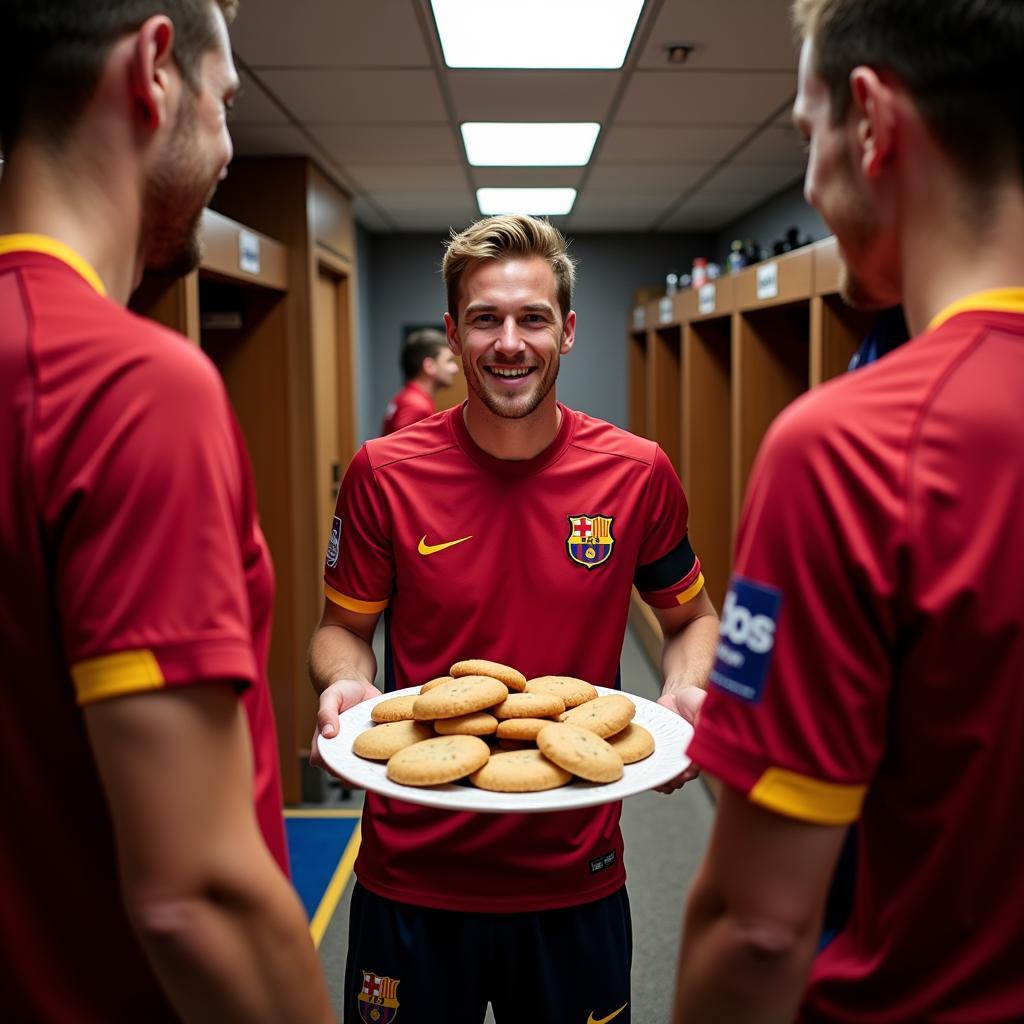 Frenkie de Jong sharing cookies with his teammates