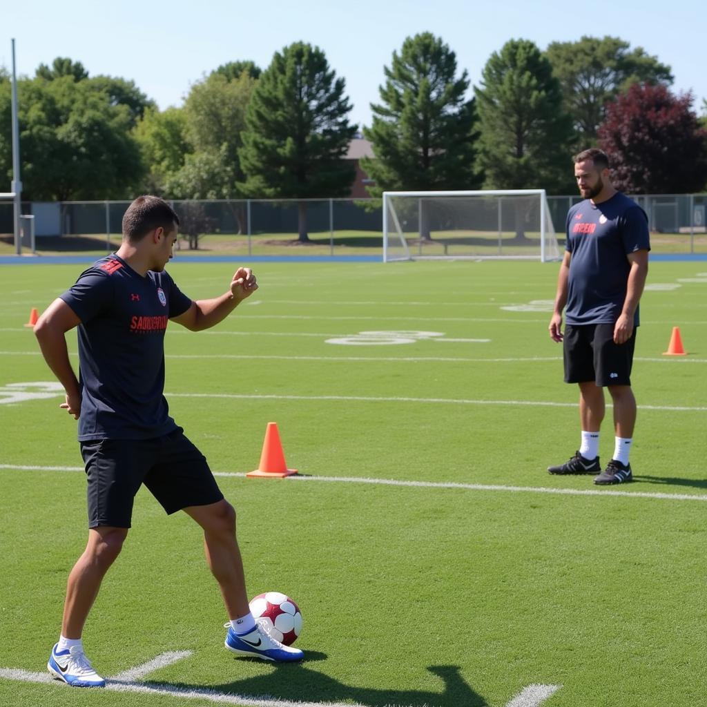 Football shooting practice drill on the field