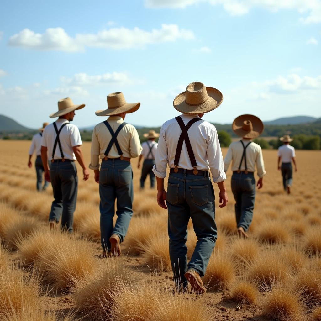 Sicilian farmers wearing traditional coppola hats